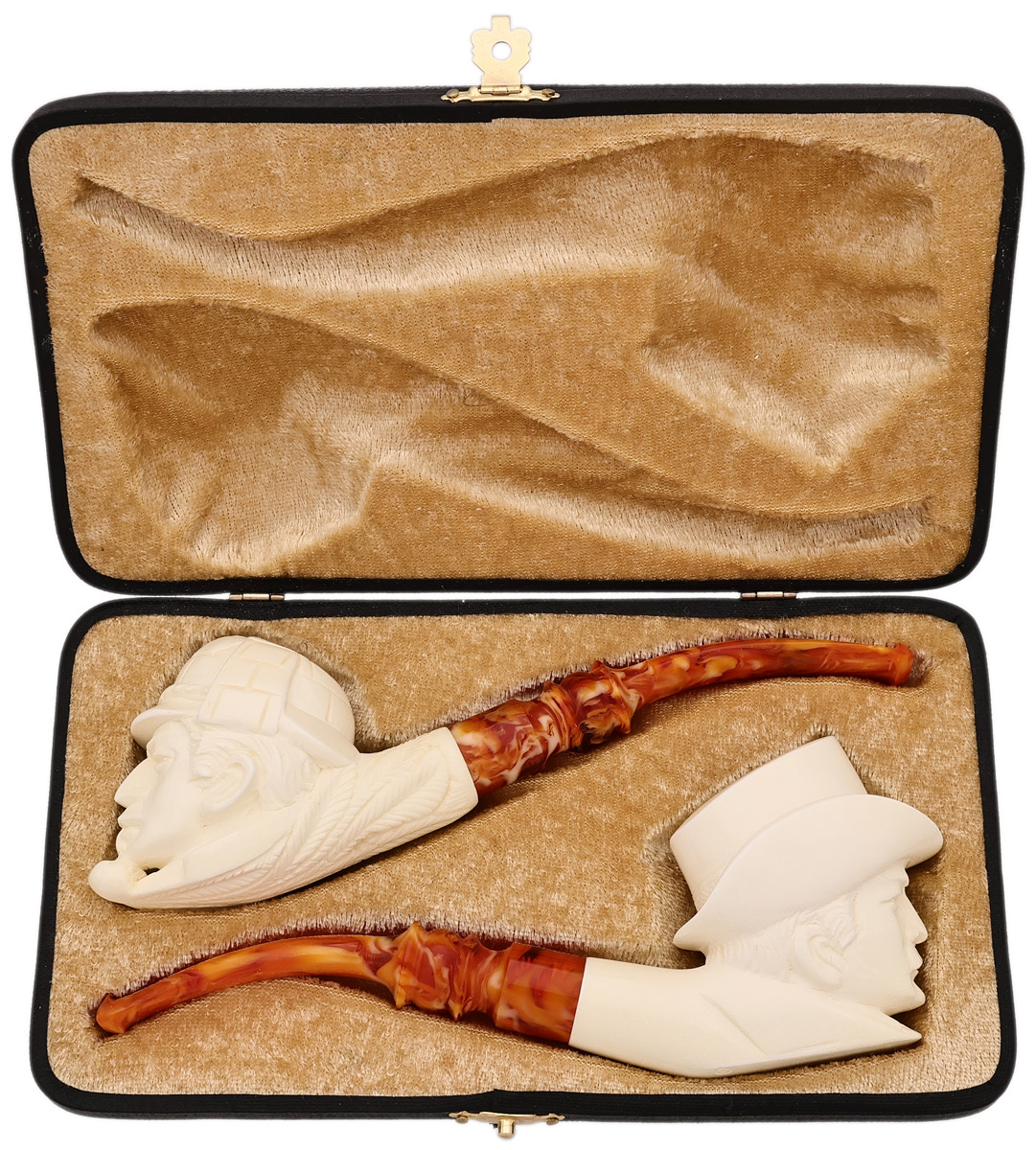 AKB Meerschaum Carved Sherlock Holmes & Watson (with Case)