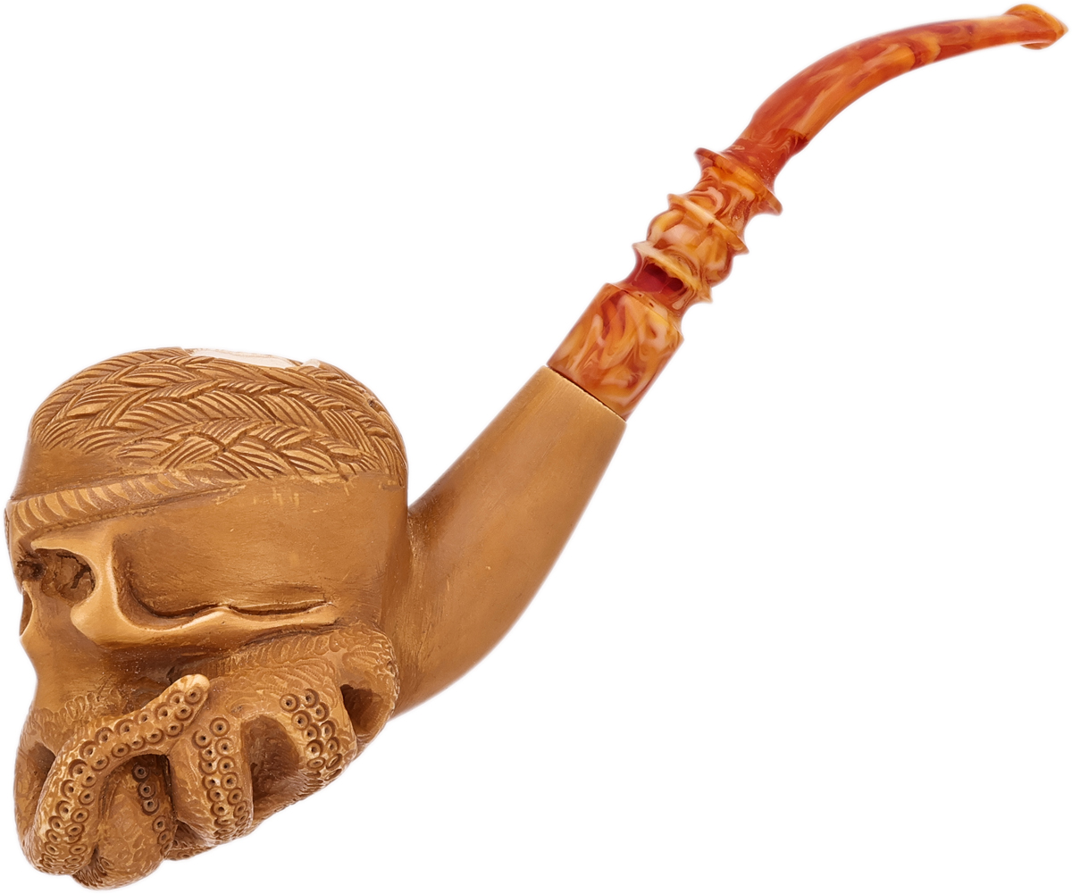 AKB Meerschaum Carved Octopus Skull (with Case)