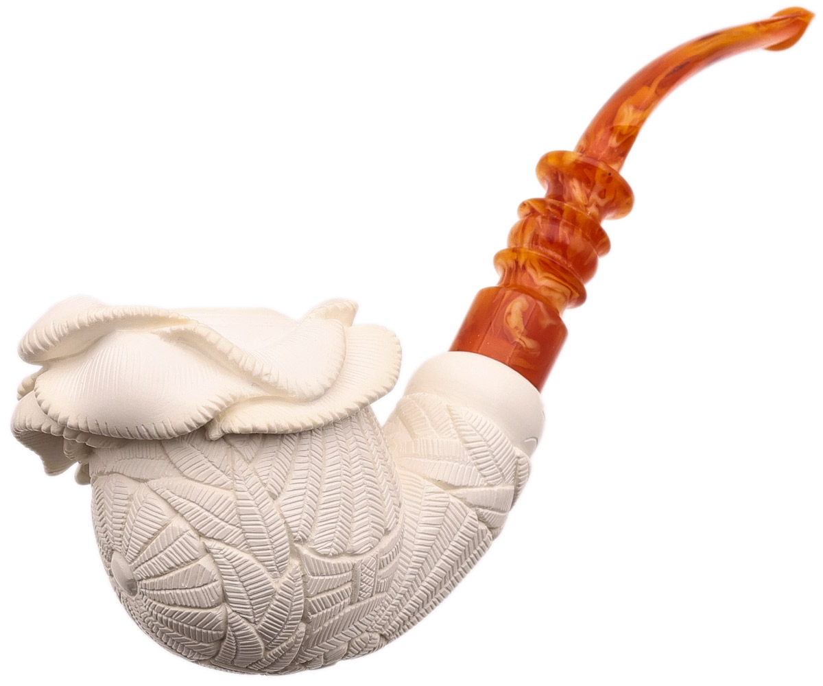 AKB Meerschaum Carved Floral Bent Apple (I. Baglan) (with Case)