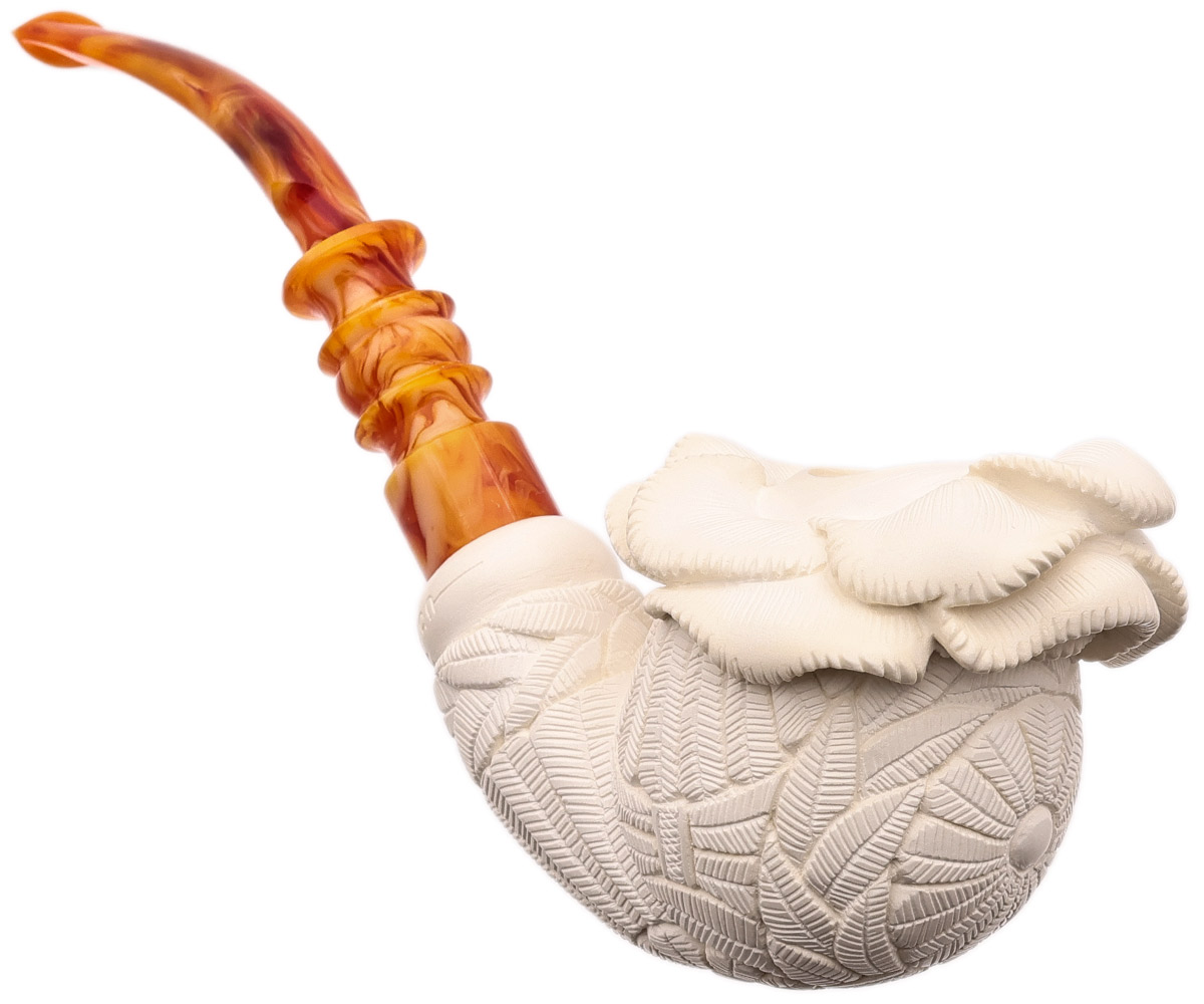 AKB Meerschaum Carved Floral Bent Apple (I. Baglan) (with Case)
