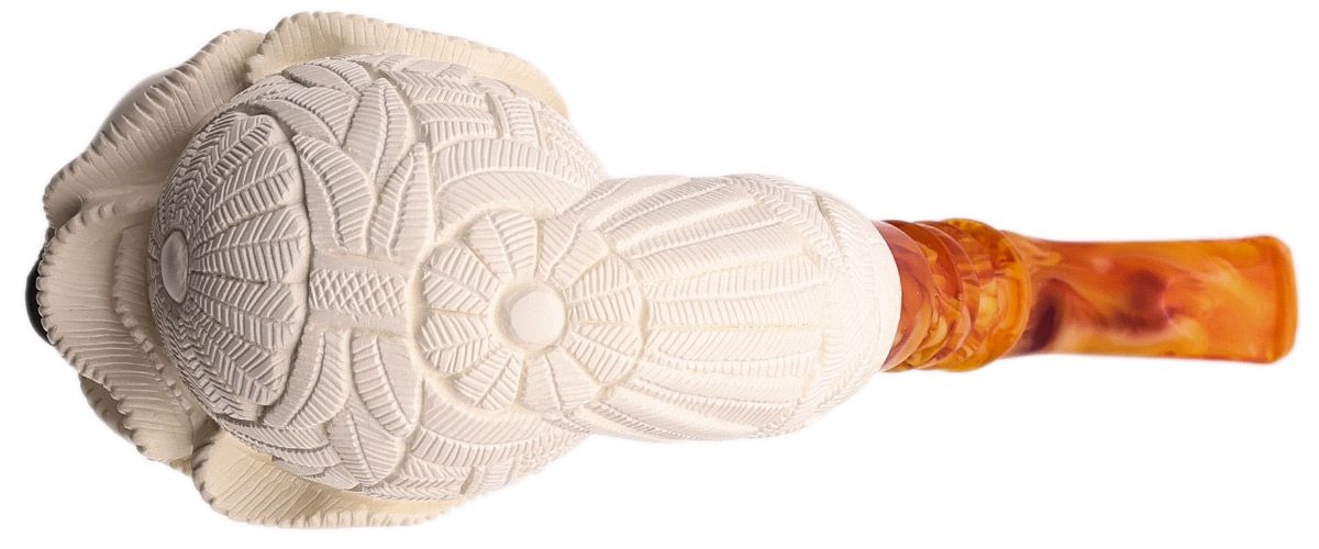 AKB Meerschaum Carved Floral Bent Apple (I. Baglan) (with Case)