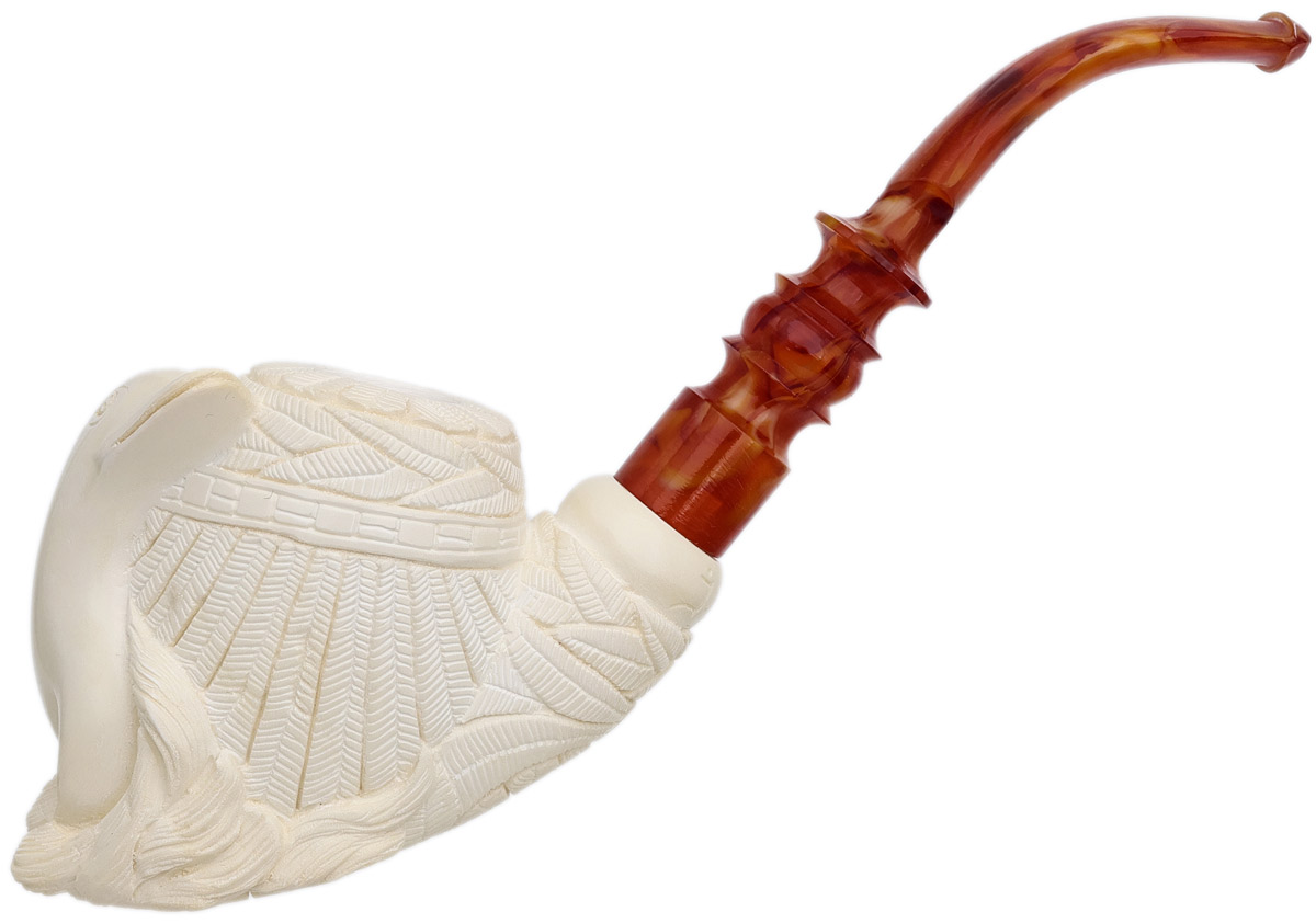 AKB Meerschaum Carved Floral Bent Billiard with Dolphin (I. Baglan) (with Case)