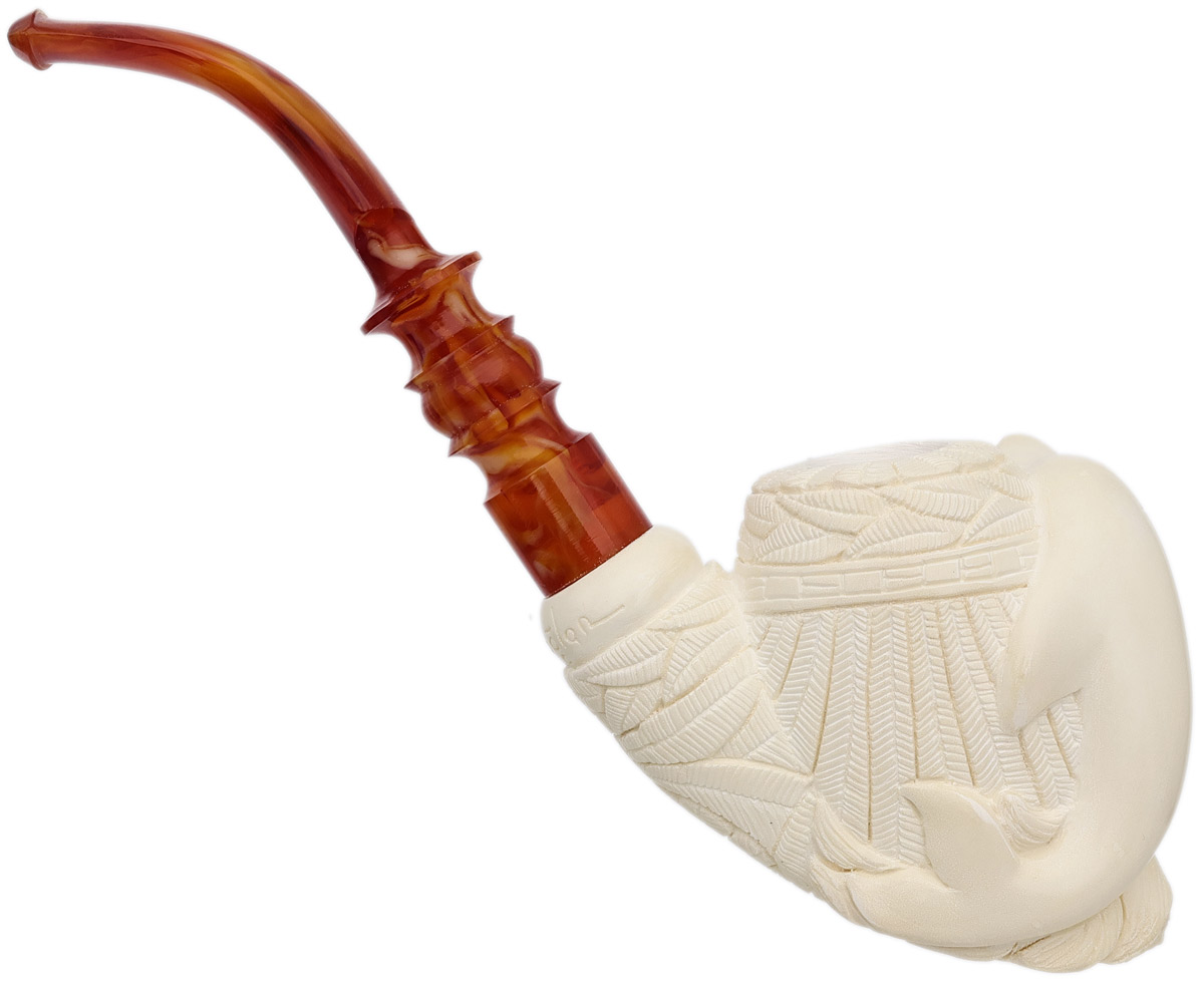 AKB Meerschaum Carved Floral Bent Billiard with Dolphin (I. Baglan) (with Case)