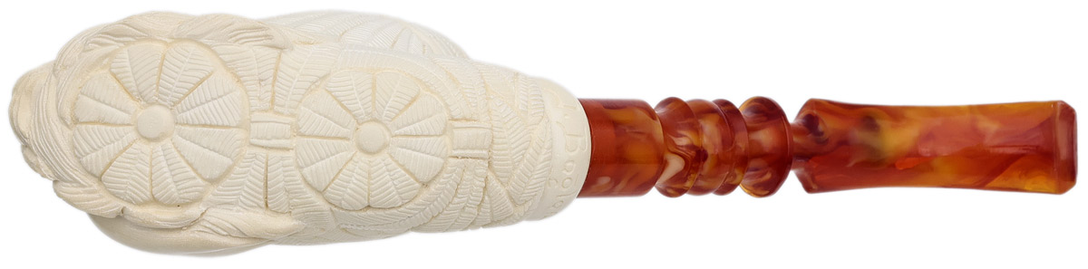 AKB Meerschaum Carved Floral Bent Billiard with Dolphin (I. Baglan) (with Case)