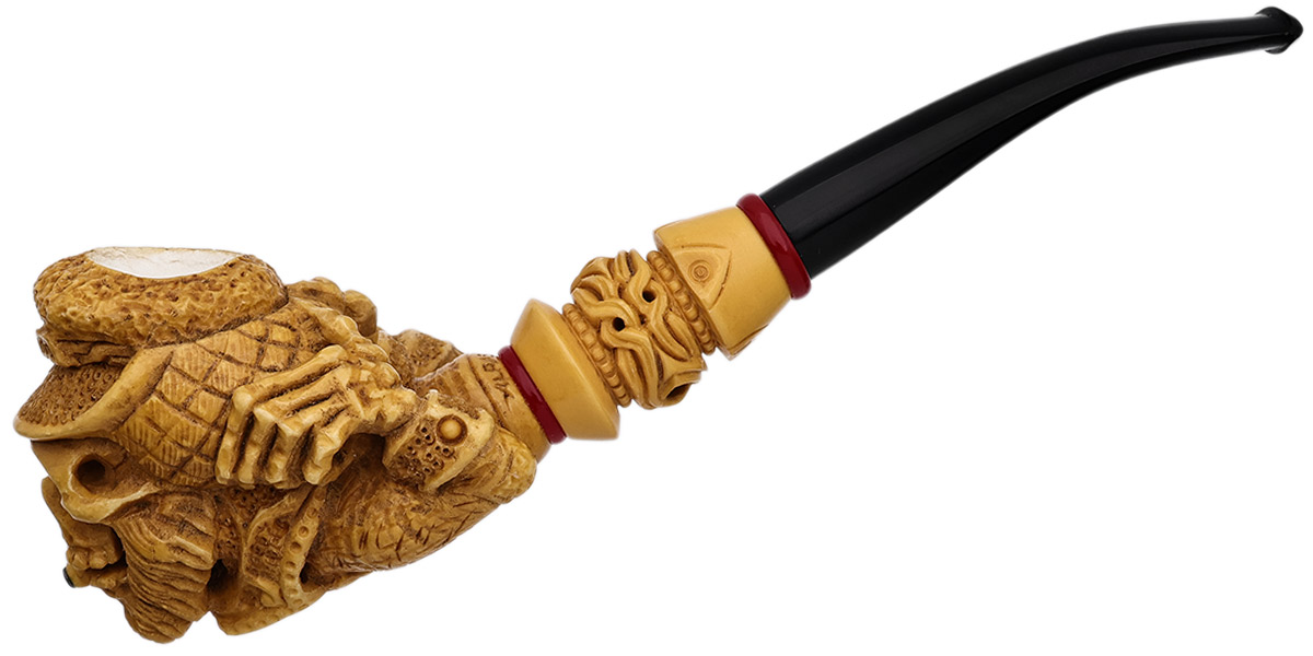 AKB Meerschaum Carved Bearded Skull with Hat (Alpaslan) (with Case)