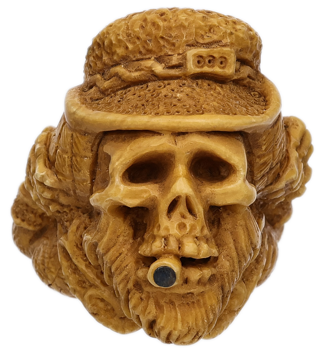AKB Meerschaum Carved Bearded Skull with Hat (Alpaslan) (with Case)