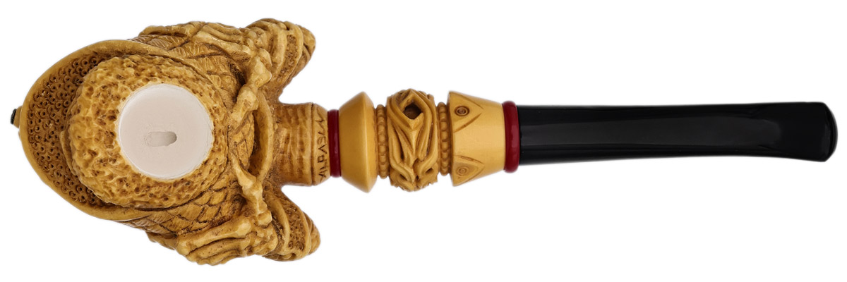 AKB Meerschaum Carved Bearded Skull with Hat (Alpaslan) (with Case)