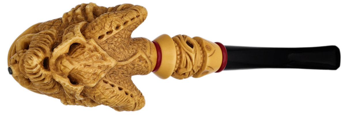 AKB Meerschaum Carved Bearded Skull with Hat (Alpaslan) (with Case)