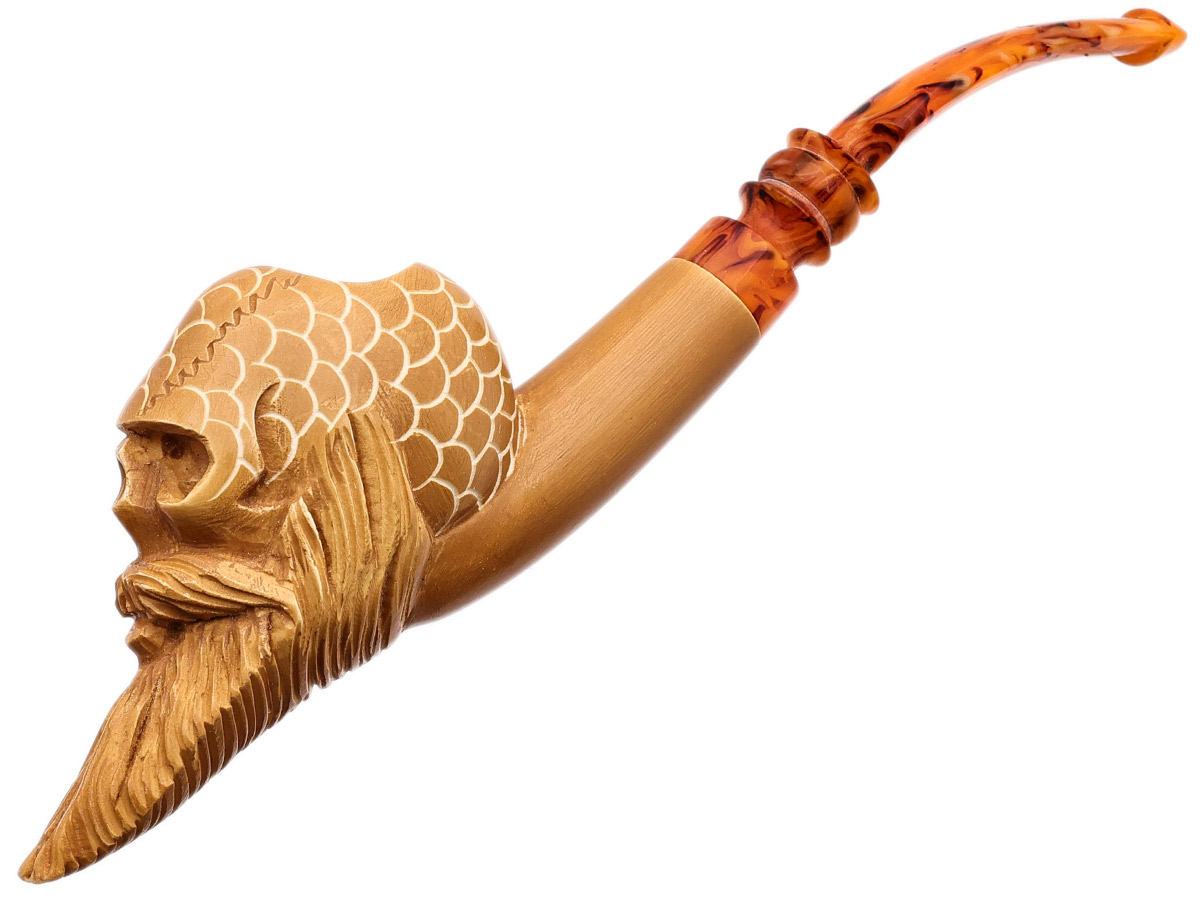 AKB Meerschaum Carved Bearded Skull (with Case)