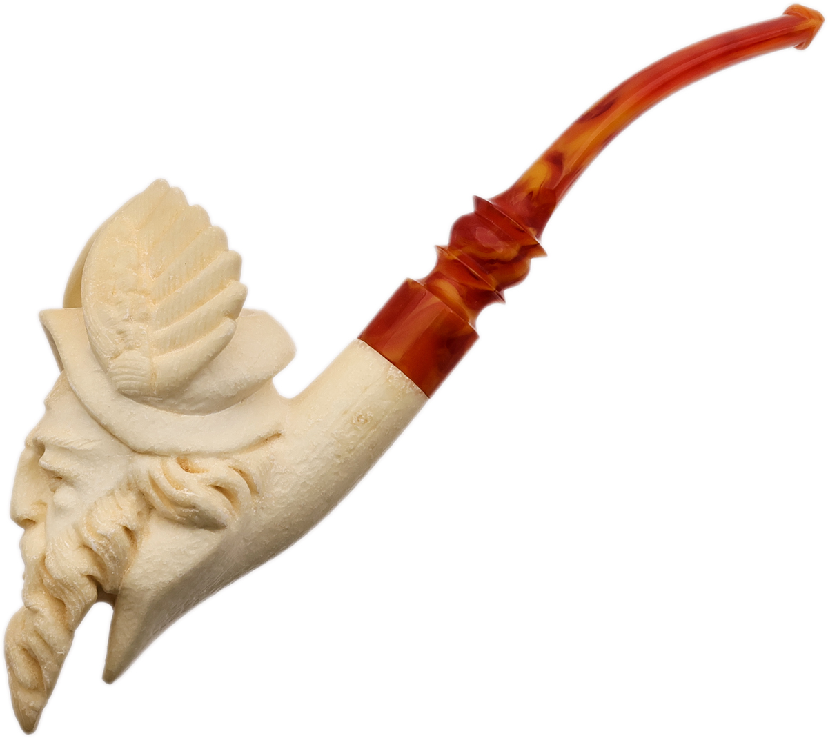 AKB Meerschaum Carved Bearded Man with Winged Hat (Servi) (with Case)