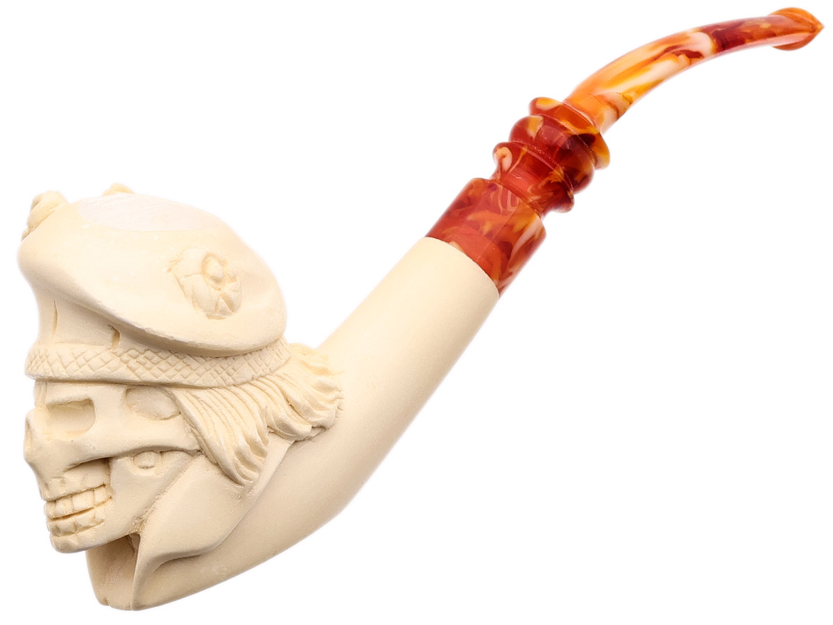 AKB Meerschaum Carved Skull with Beret (with Case)
