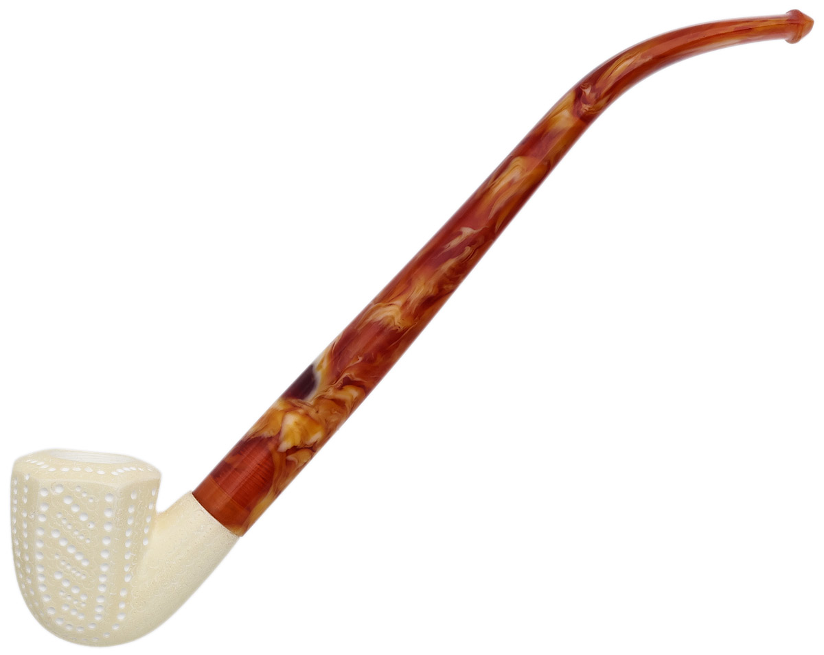 AKB Meerschaum Lattice Churchwarden Paneled Bent Dublin (with Case)