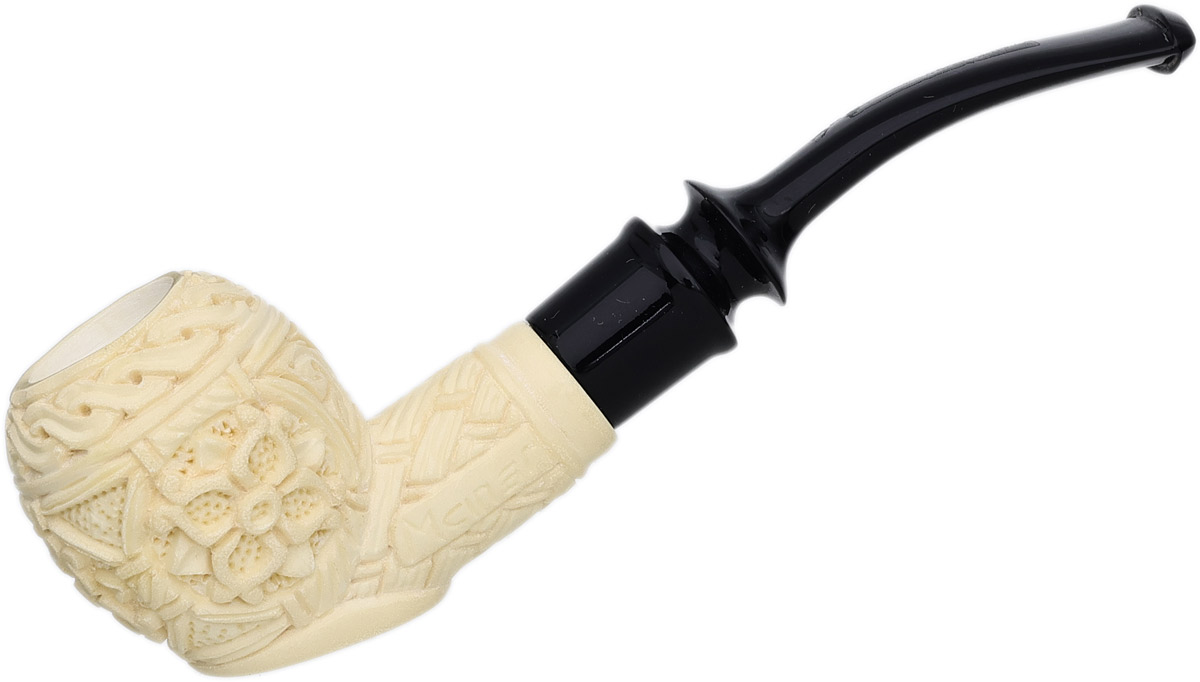 AKB Meerschaum Carved Floral Bent Apple (with Case)