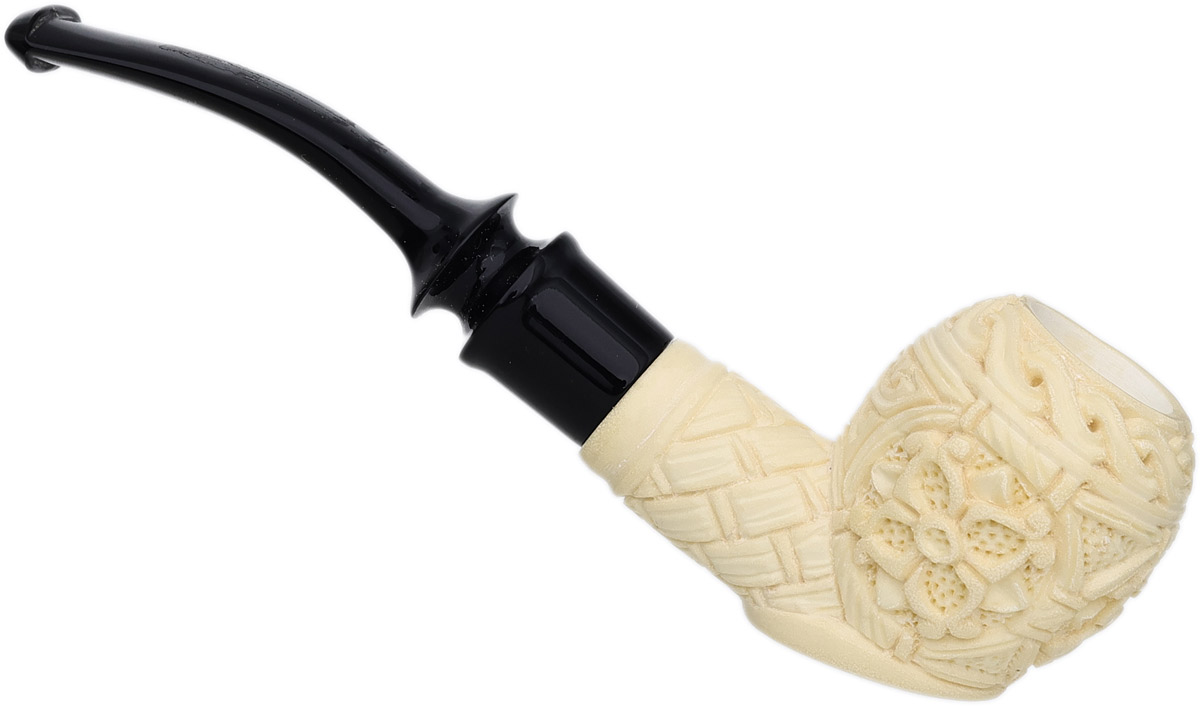 AKB Meerschaum Carved Floral Bent Apple (with Case)