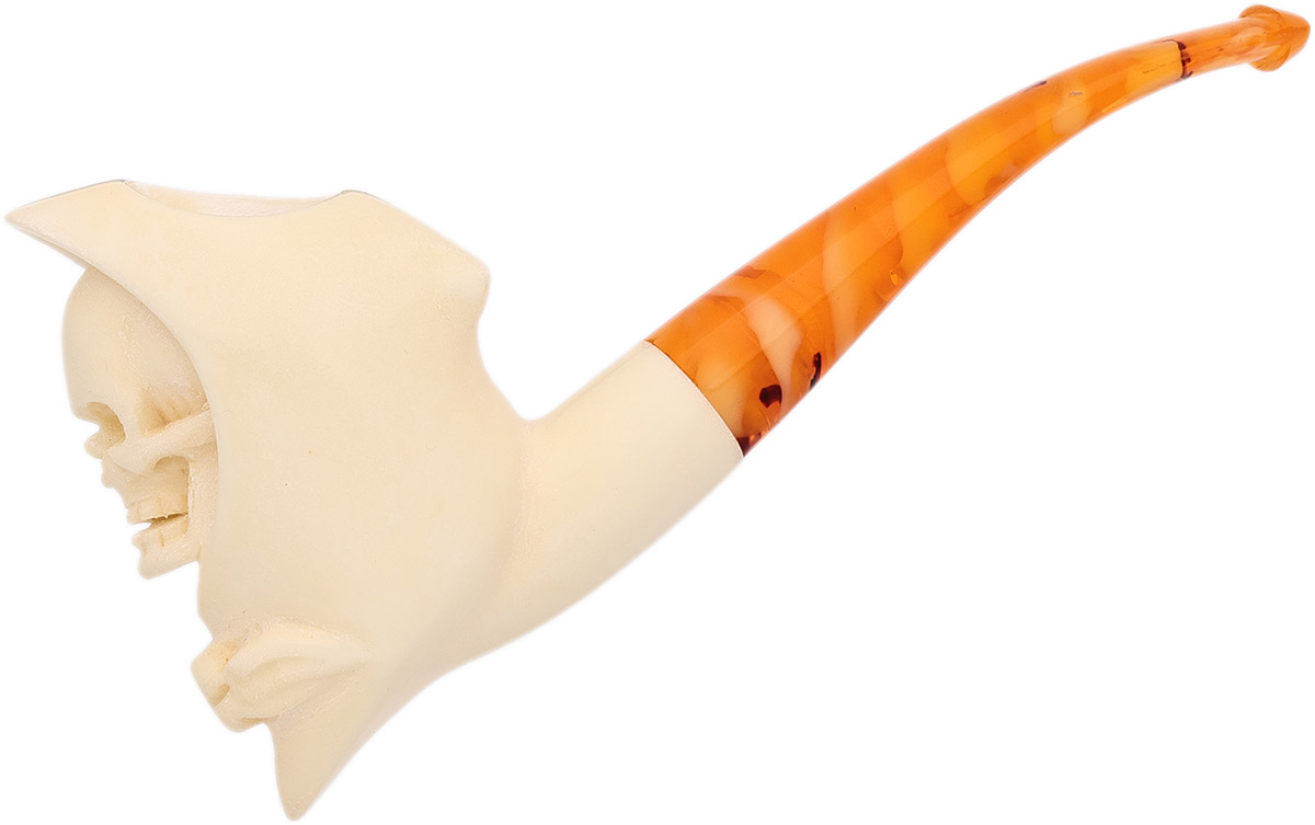 AKB Meerschaum Carved Hooded Skull (with Case)