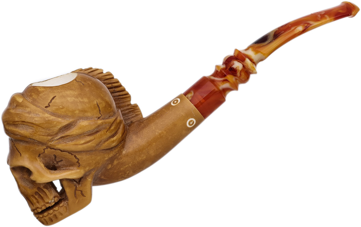 AKB Meerschaum Carved Skull with Feathered Headband (with Case)