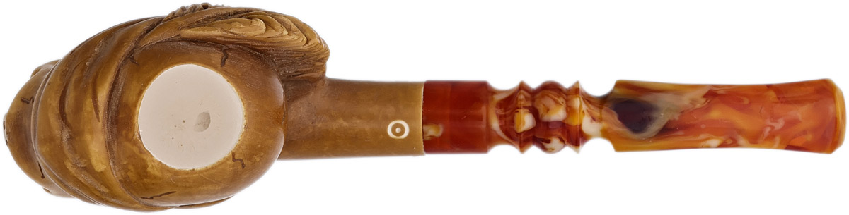 AKB Meerschaum Carved Skull with Feathered Headband (with Case)