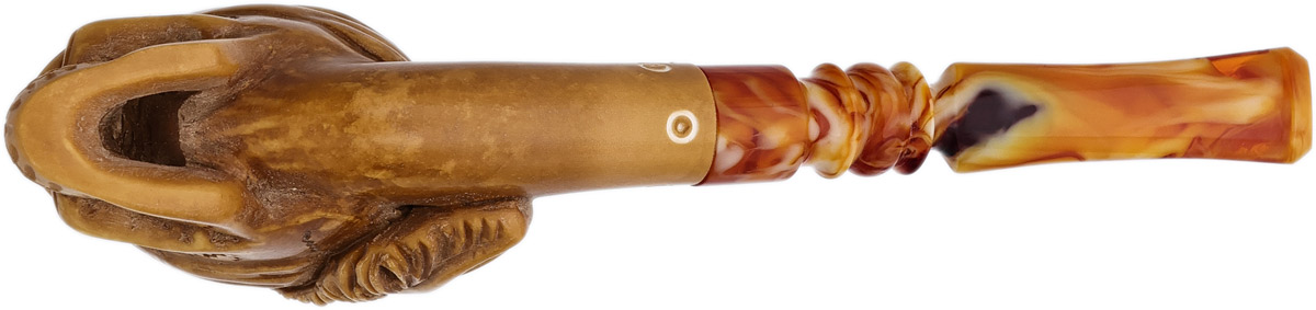 AKB Meerschaum Carved Skull with Feathered Headband (with Case)
