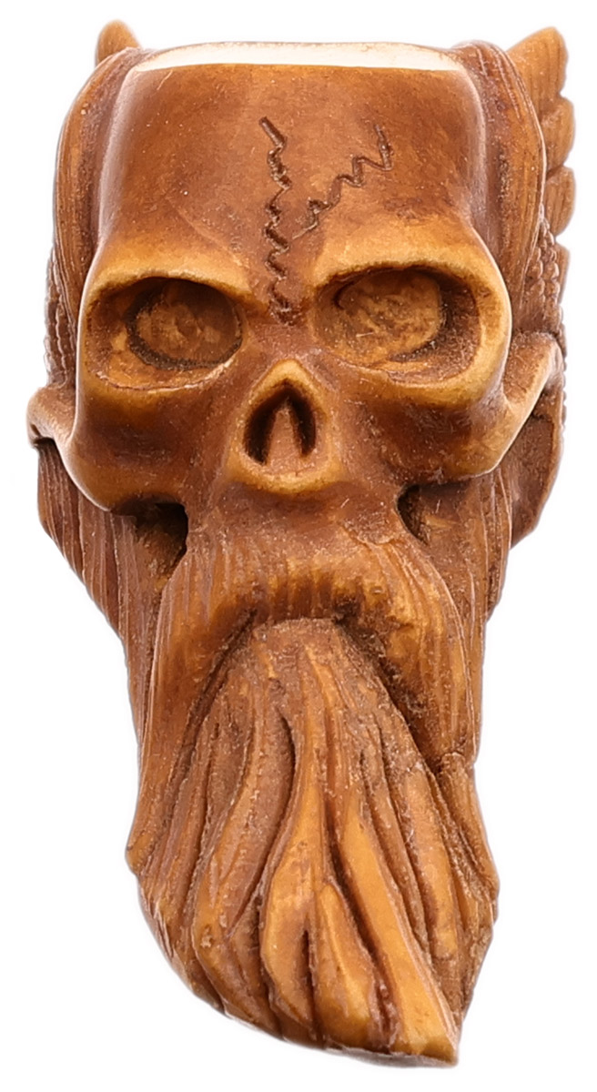 AKB Meerschaum Carved Bearded Skull with Wings (with Case)