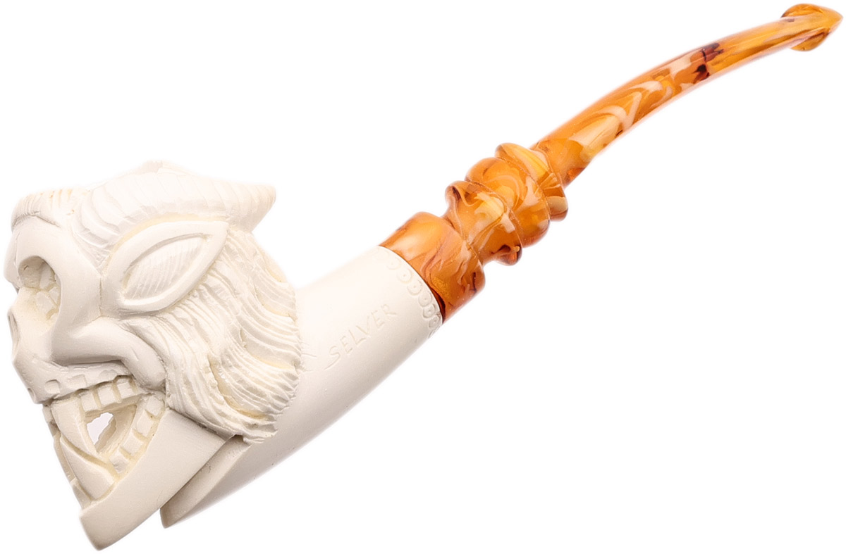 AKB Meerschaum Carved Devil Skull (Selver) (with Case)
