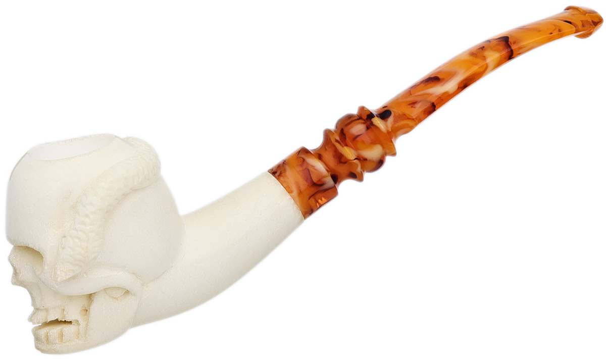AKB Meerschaum Carved Skull with Snake (with Case)