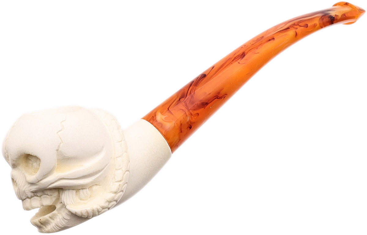 AKB Meerschaum Carved Skull with Snake