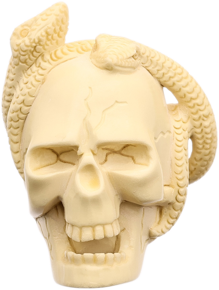 AKB Meerschaum Carved Skull with Snake (Ali) (With Case)