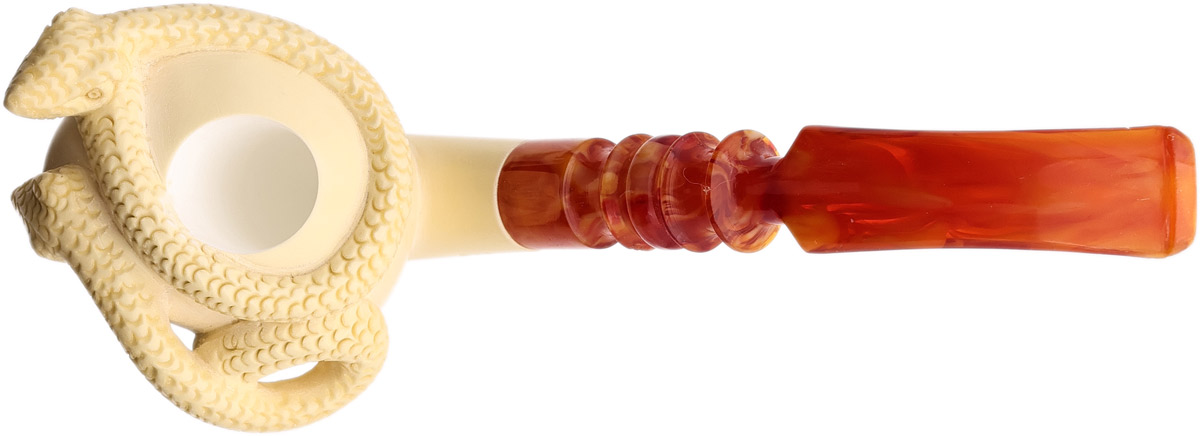 AKB Meerschaum Carved Skull with Snake (Ali) (With Case)