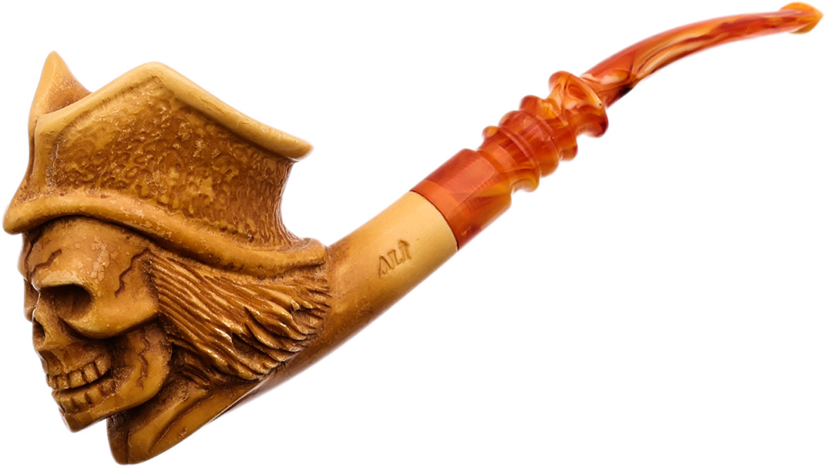 AKB Meerschaum Carved Skull With Hat (Ali) (With Case)