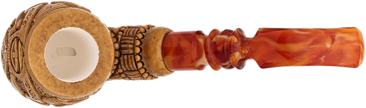 AKB Meerschaum Carved Masonic Bent Billiard (Selver) (with Case)