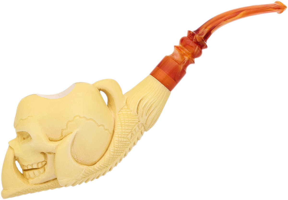 AKB Meerschaum Carved Dragon Claw Holding Skull (Ali) (with Case)