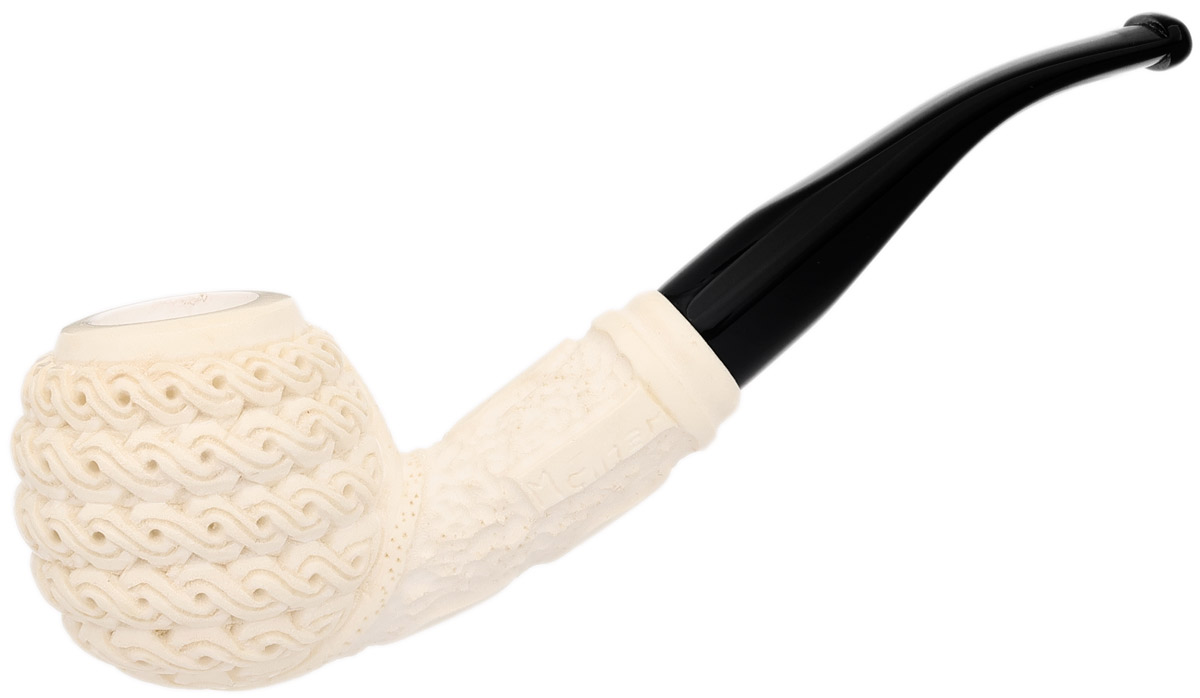 AKB Meerschaum Carved Woven Basket Bent Apple (Mcinar) (with Case)