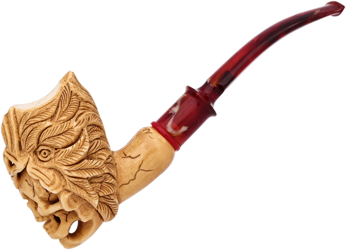 AKB Meerschaum Carved Native American Skull in Headdress (Tekin) (with Case)