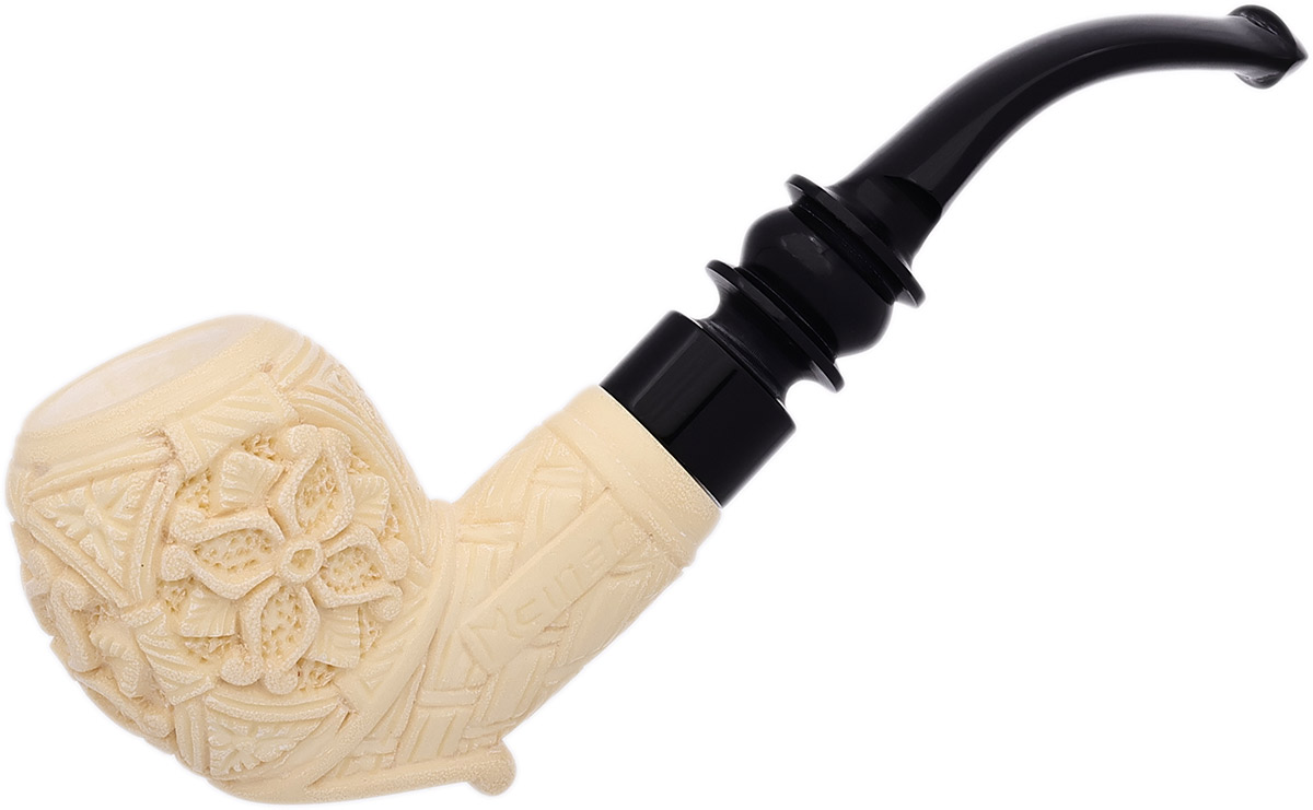 AKB Meerschaum Carved Floral Bent Apple (Mcinar) (with Case)