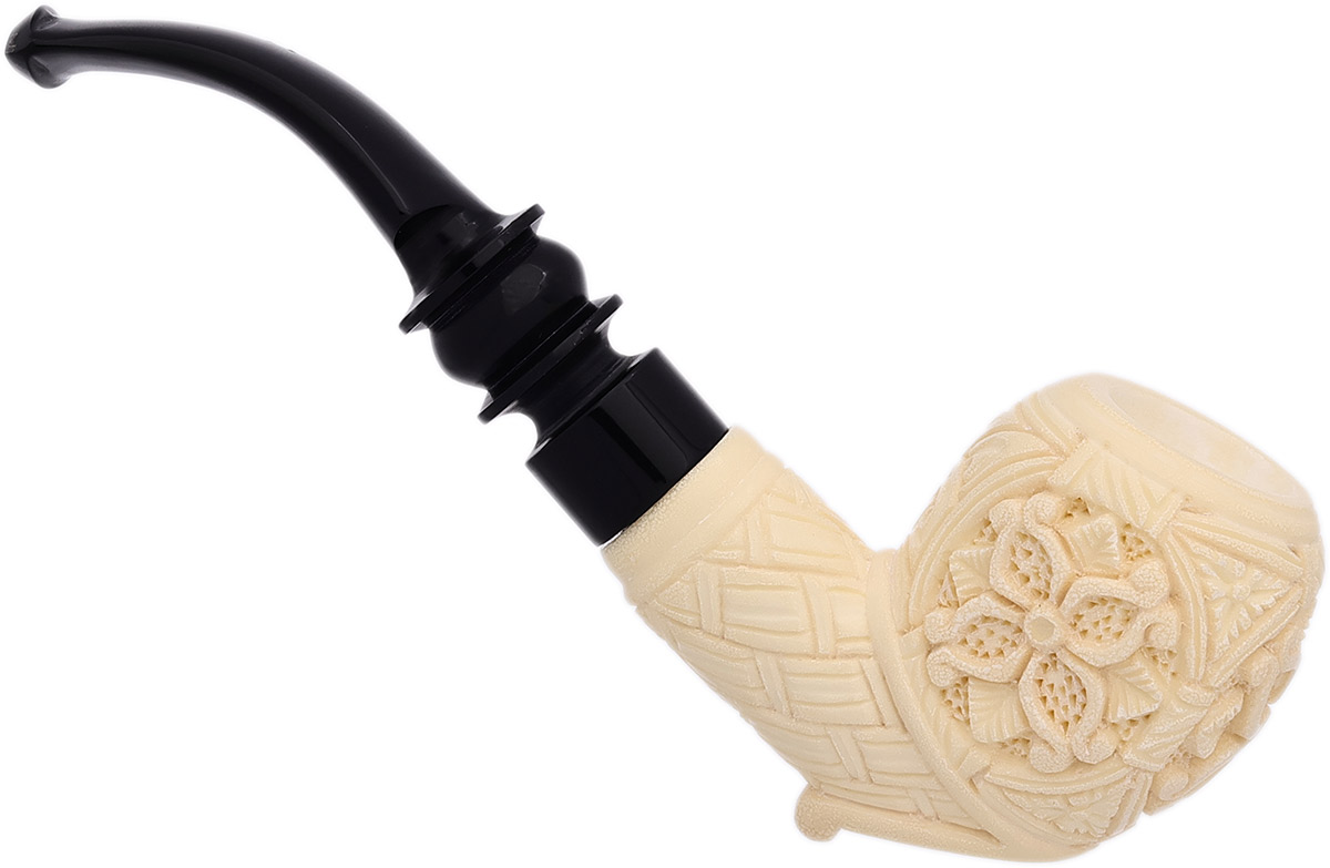 AKB Meerschaum Carved Floral Bent Apple (Mcinar) (with Case)