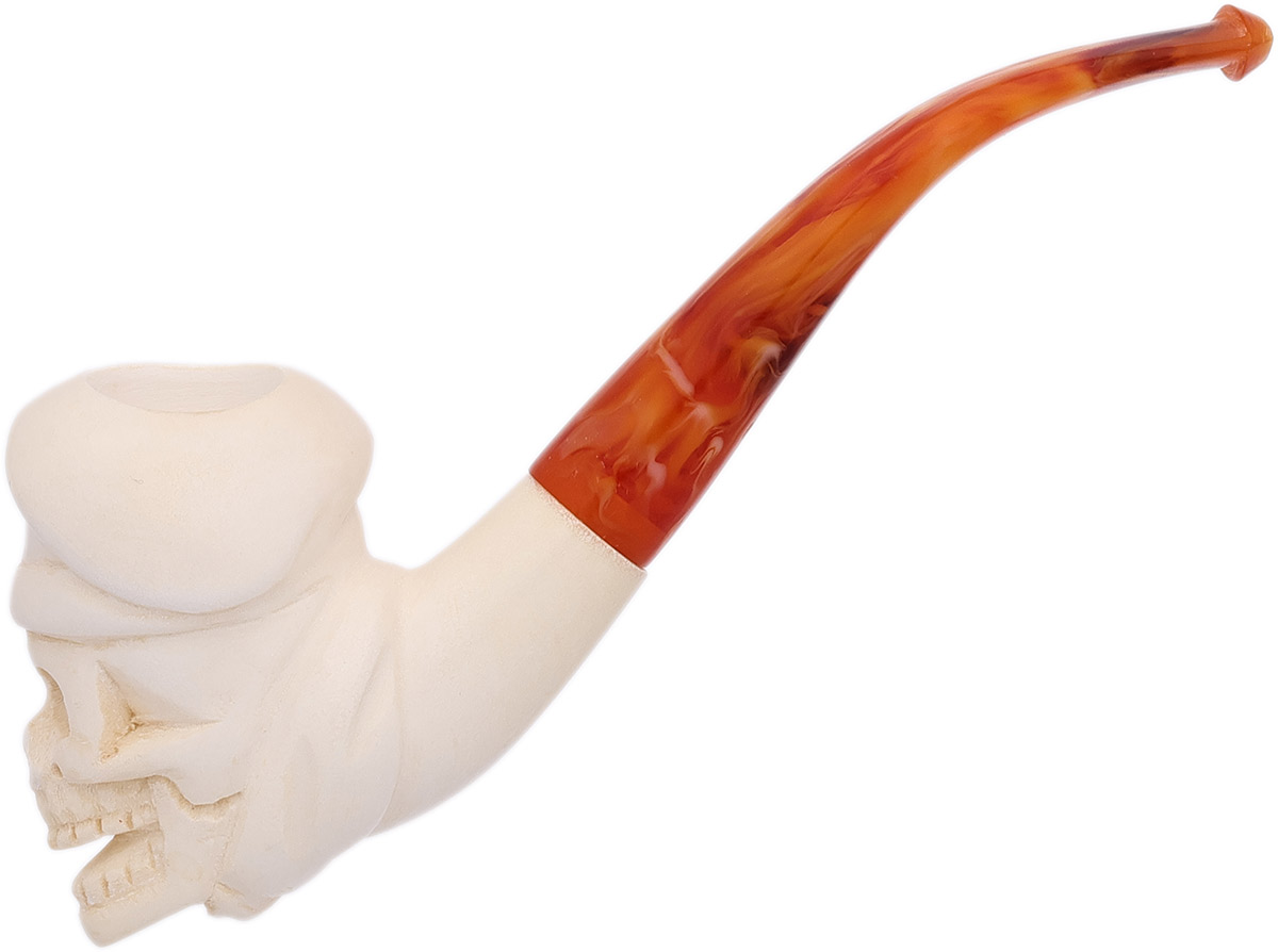 AKB Meerschaum Carved Skull with Yin and Yang Hat (with Case)