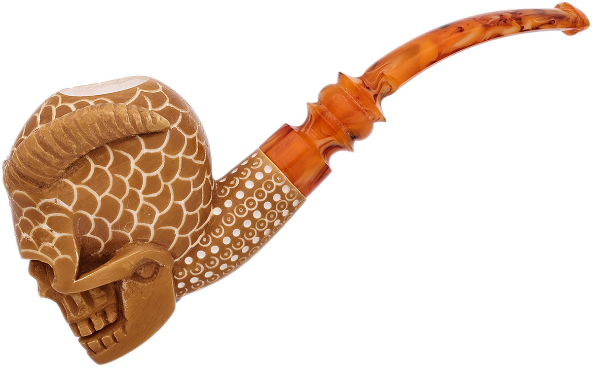 AKB Meerschaum Carved Skull with Horns (with Case)