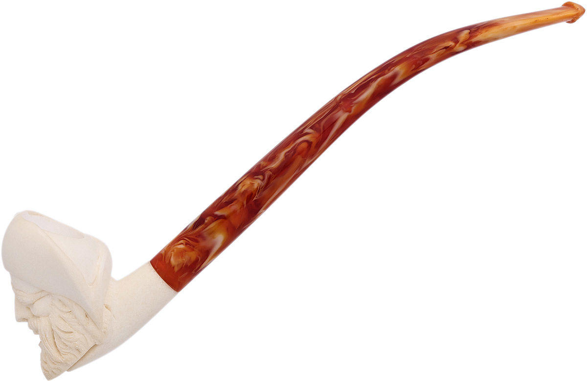 AKB Meerschaum Carved Laughing Pirate with Eyepatch & Cap Churchwarden (with Case)