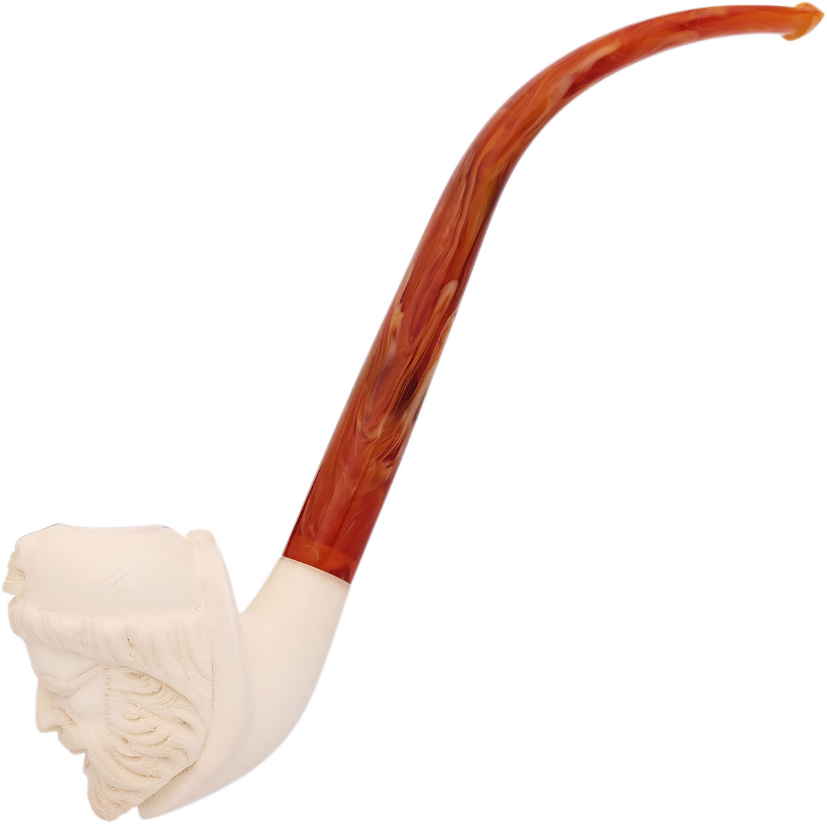 AKB Meerschaum Carved Laughing Pirate with Eyepatch & Cap Churchwarden (with Case)