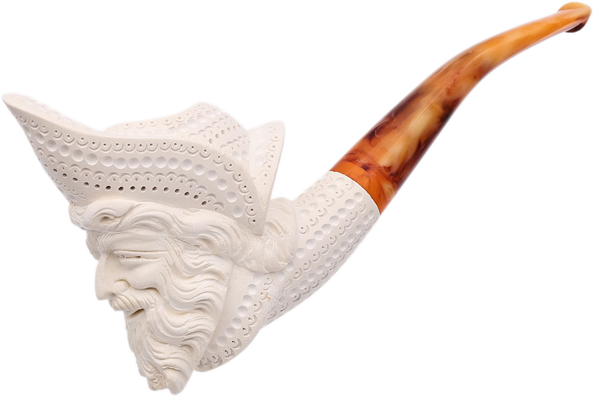 AKB Meerschaum Carved Laughing Pirate with Eyepatch & Cap (with Case)
