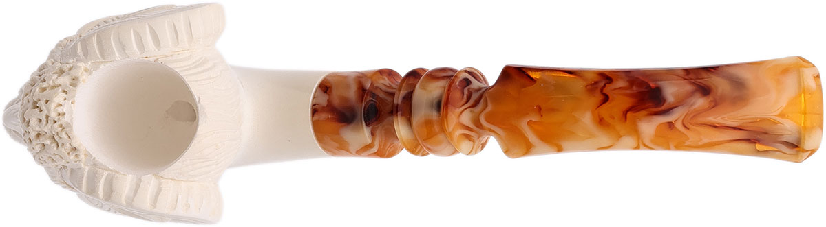 AKB Meerschaum Carved Bearded Man with Horns Churchwarden (Selver) (with Case & Extra Stem)