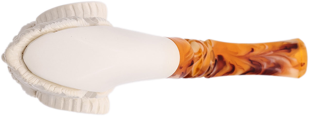 AKB Meerschaum Carved Bearded Man with Horns Churchwarden (Selver) (with Case & Extra Stem)