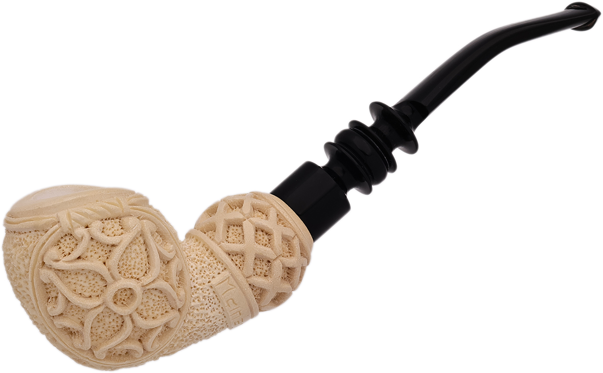 AKB Meerschaum Carved Floral Bent Egg (Mcinar) (with Case)
