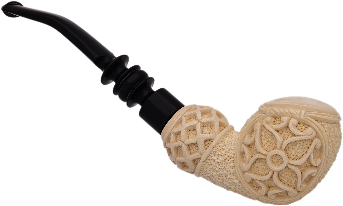 AKB Meerschaum Carved Floral Bent Egg (Mcinar) (with Case)