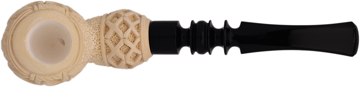 AKB Meerschaum Carved Floral Bent Egg (Mcinar) (with Case)