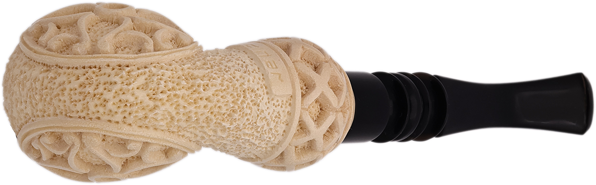 AKB Meerschaum Carved Floral Bent Egg (Mcinar) (with Case)