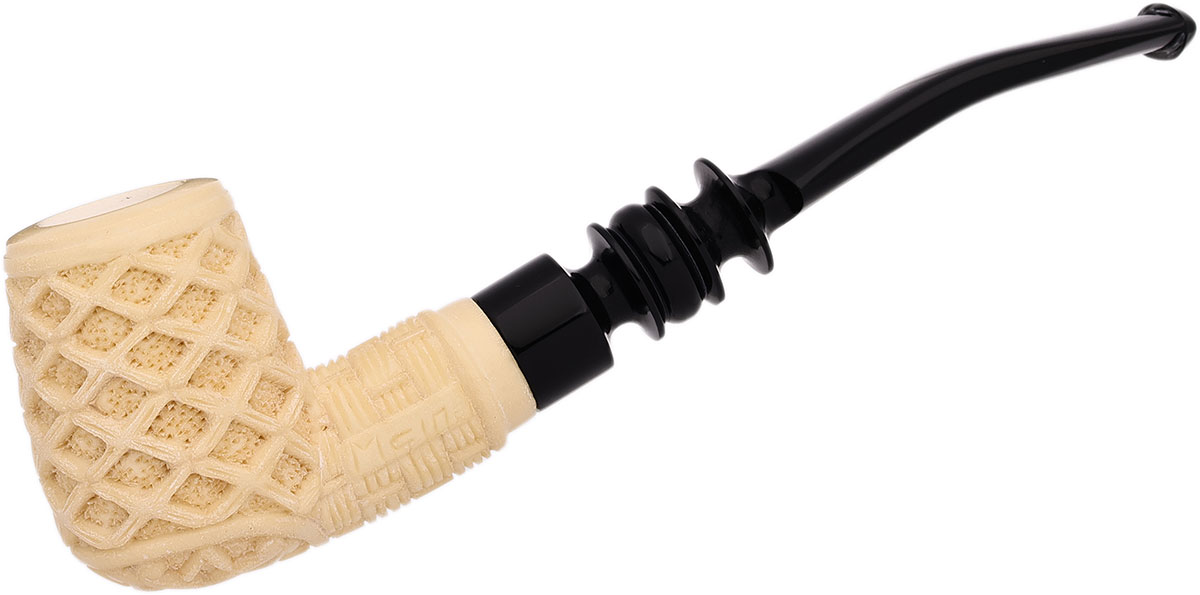 AKB Meerschaum Carved Floral Bent Billiard (Mcinar) (with Case)