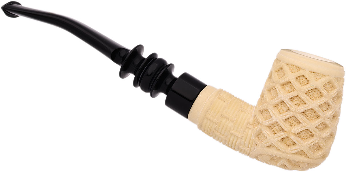 AKB Meerschaum Carved Floral Bent Billiard (Mcinar) (with Case)