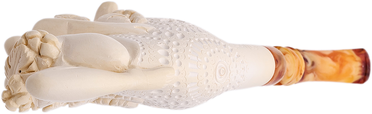 AKB Meerschaum Carved Nude Woman on Carved Bent Egg (Cevher) (with Case)