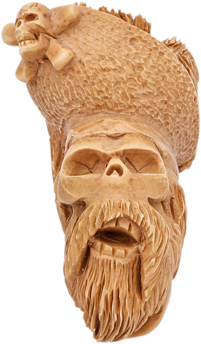 AKB Meerschaum Carved Bearded Pirate Skull with Cap (with Case)